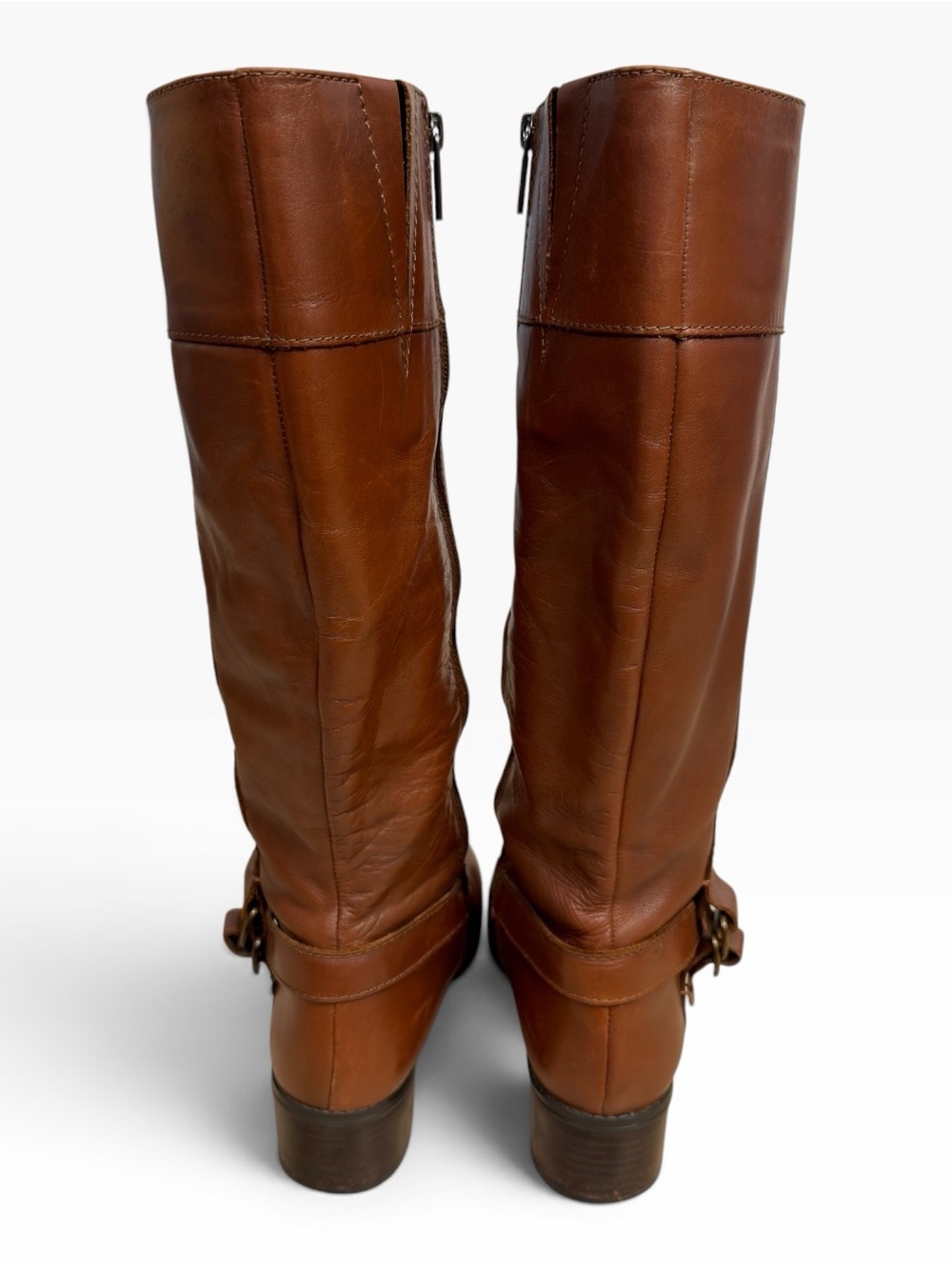 Bandolino Codi Cognac Brown Leather Knee High Riding Boots Buckle Womens 8.5 - Picture 6 of 12